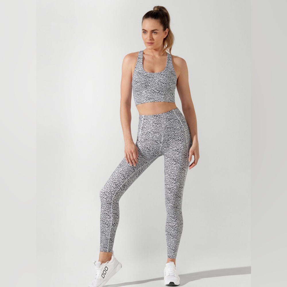 Lorna Jane Ankle Biter Leggings Black White Leo Print Size S